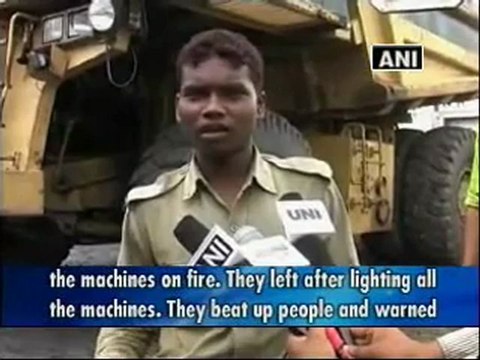 Maoists torch coalmine and road construction wares in J'khand, Bihar.mp4