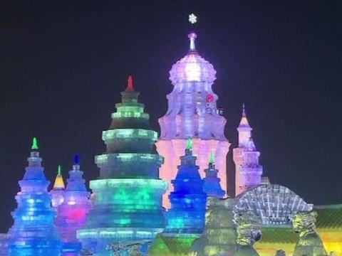 Ice and Snow Theme Park in China Attracts Tourists During New Year Holiday