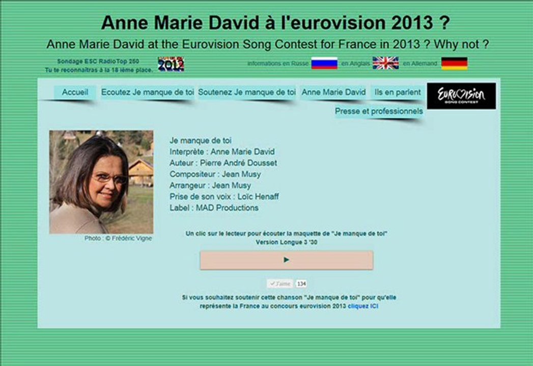 Anne Marie David "Je manque de toi" Pré-sélection Eurovision 2013
