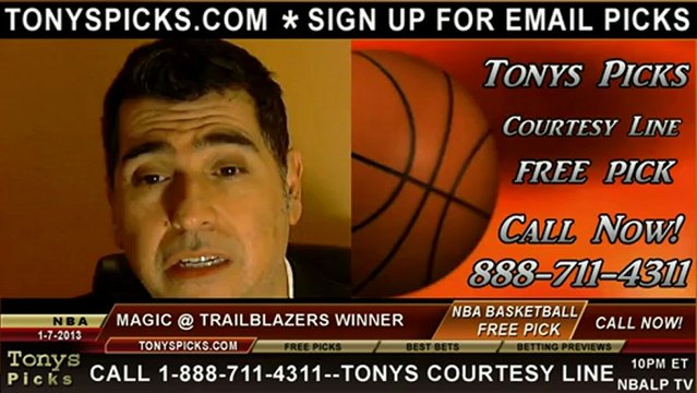 Portland Trailblazers versus Orlando Magic Pick Prediction NBA Pro Basketball Pointspread Over Under Betting Odds Preview 1-7-2013