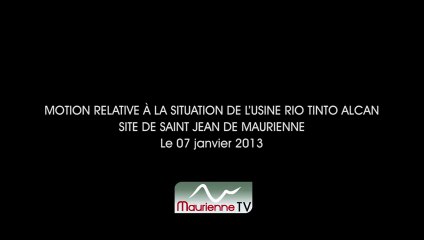 07 JANVIER 2013 MOTION RELATIVE À LA SITUATION DE L’USINE RIO TINTO ALCAN