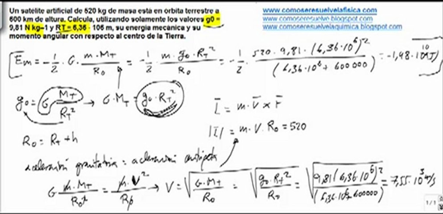 Fisica satelites artificiales calcular energia mecanica y momento angular