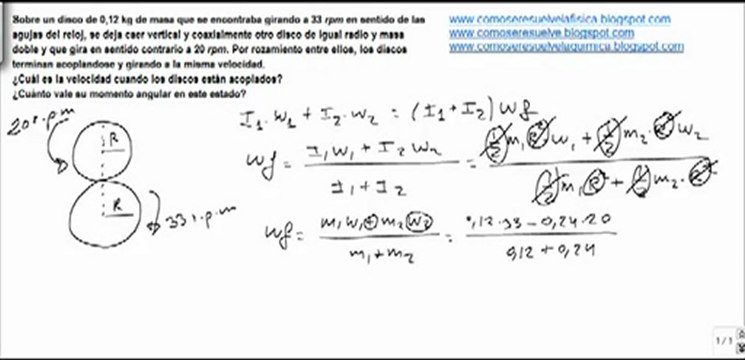 Fisica dinamica velocidad y momento angular de dos discos acoplados