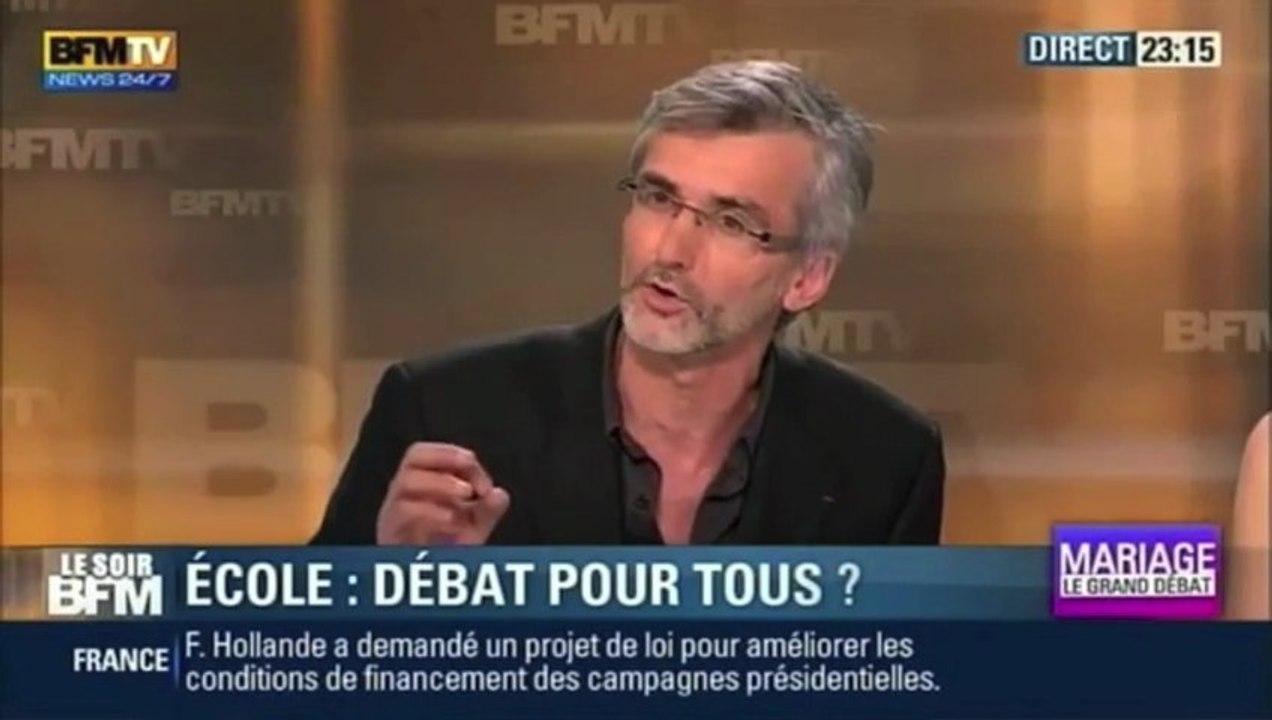 07/01/13 BFM TV, Débat (4) Derville / Bedin / Assouline / Marty, sur Ecole catho et Mariage Gay