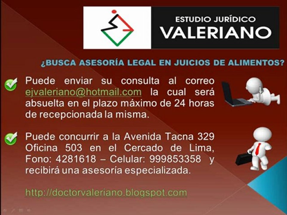 Estudio Juridico Valeriano - Pension de Alimentos - Abogados - Abogado Peruano