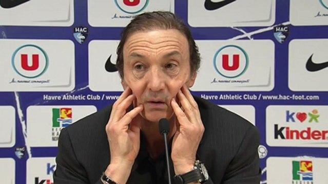 Conférence de presse Havre AC - EA Guingamp : Erick MOMBAERTS (HAC) - Jocelyn GOURVENNEC (EAG) - saison 2012/2013