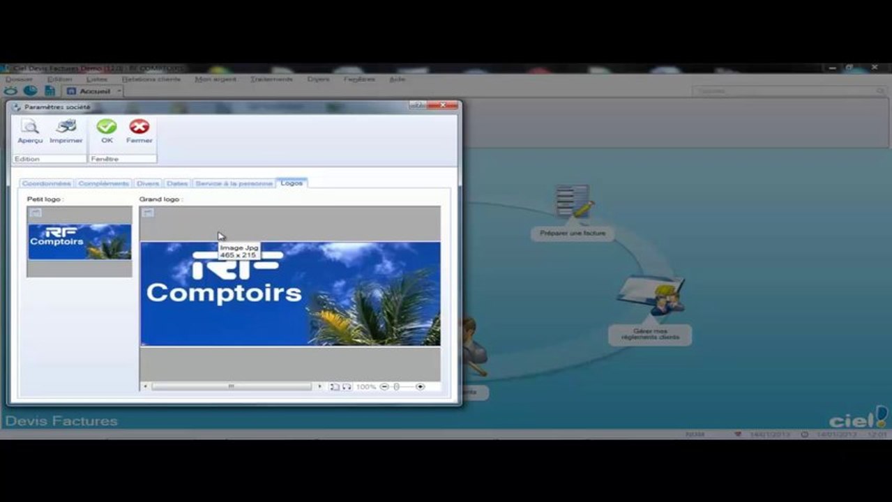 CIEL devis facture : Paramétrer les options du dossier
