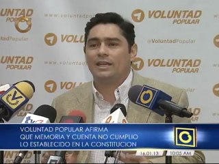 Voluntad Popular dice que memoria y cuenta no cumplió con la Constitución