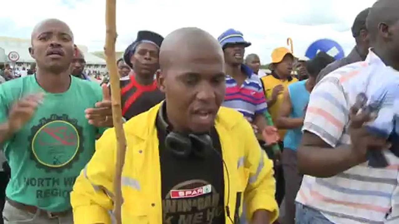 South African mine workers protest against job cuts