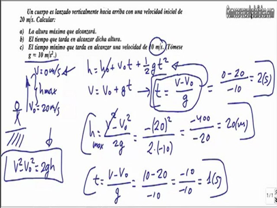 Problema resuelto de cinematica (41) calcular altura maxima y tiempo en lanzamiento vertical