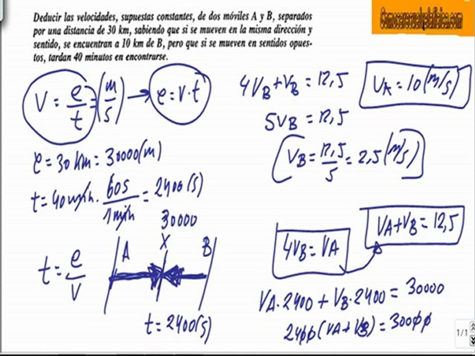 Problema resuelto de cinematica (37) tiempo para encuentrarse dos moviles separados una distancia