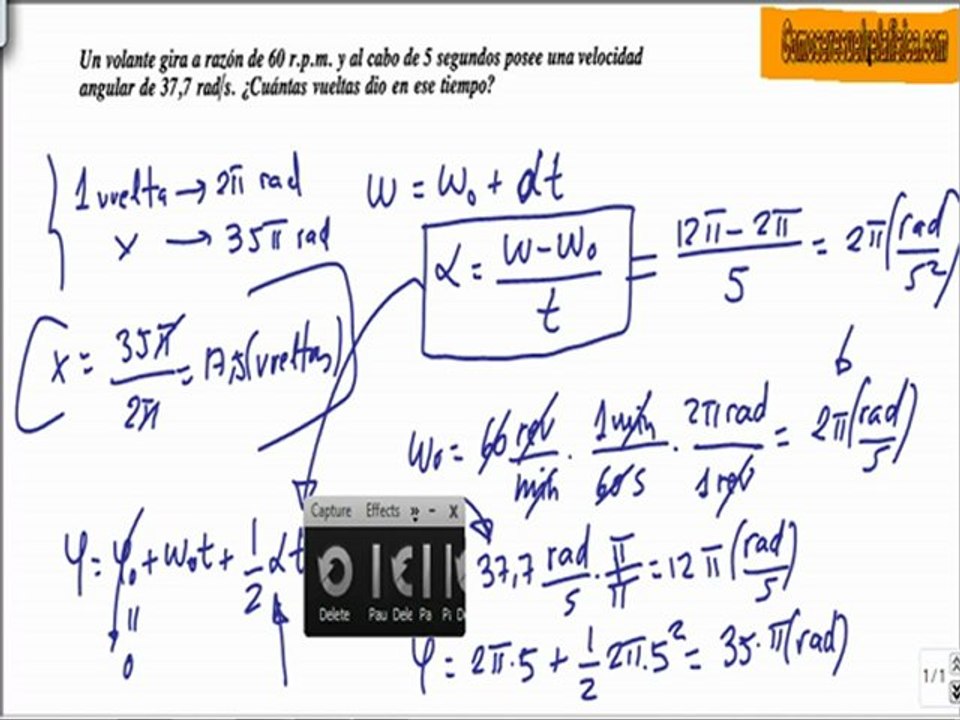 Problema resuelto de cinematica (35) numero de vueltas en movimiento circular