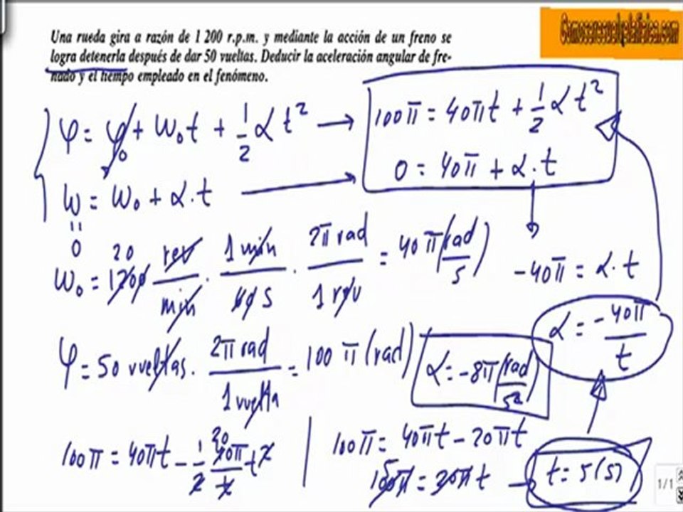 Problema resuelto de cinematica (33) tiempo y aceleracion movimiento circular