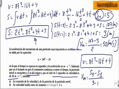 Problema resuelto de cinematica (22) dada ecuación de la aceleracion  calcular velocidad y posicion - Vídeo Dailymotion