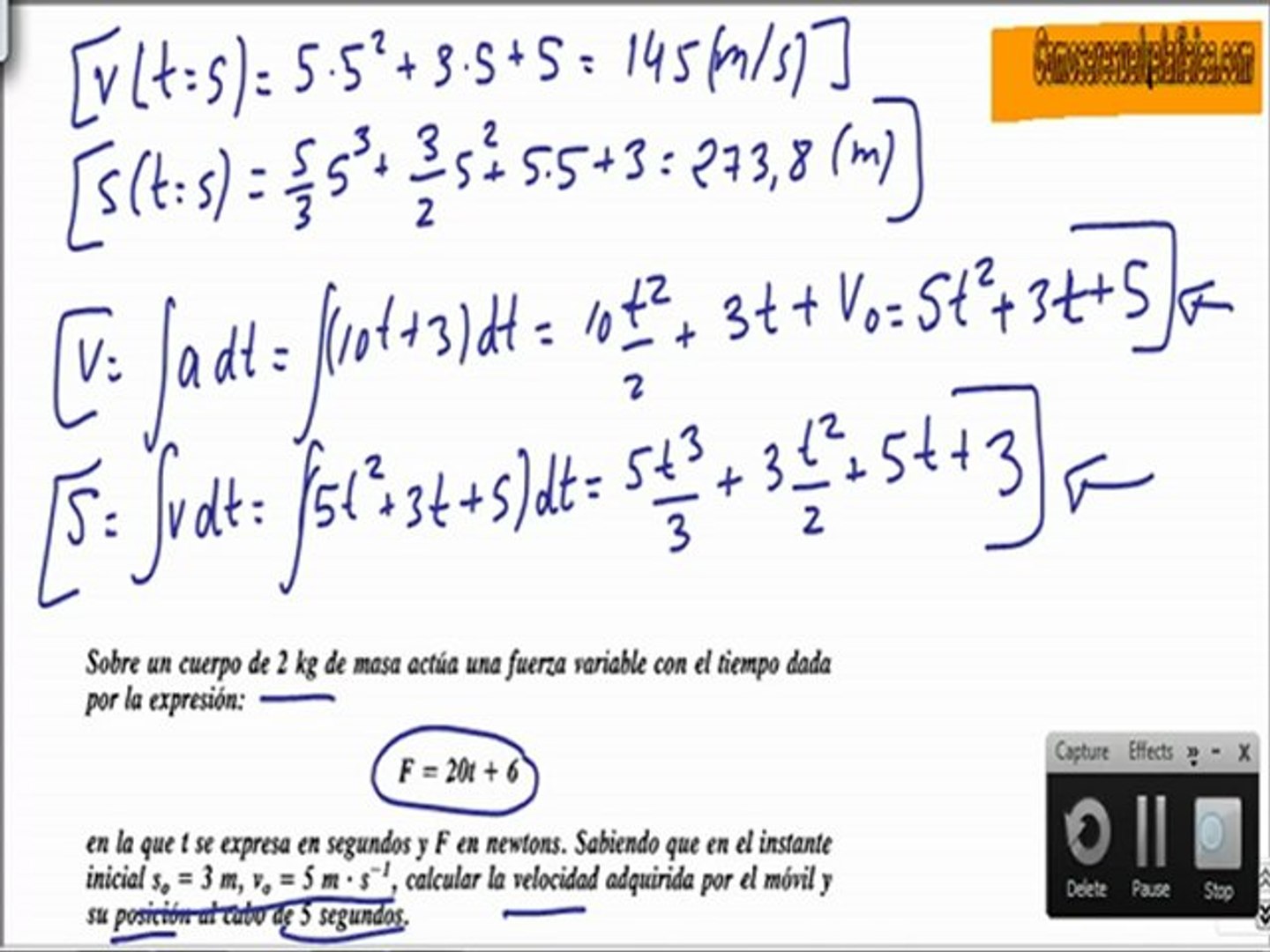 Problema resuelto de cinematica (21) dada ecuación de la fuerza calcular  velocidad y posicion - Vídeo Dailymotion