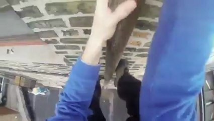 Caméra sur la tête il fait un enorme saut entre deux immeubles