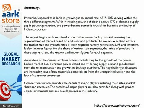 Aarkstore.in - Power Backup Market in India 2010 - Energy & Resources, Devices