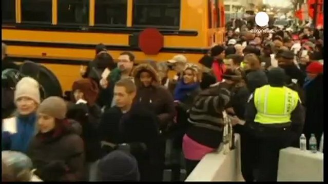 Jubilant crowds cheer on Barack Obama's public inauguration