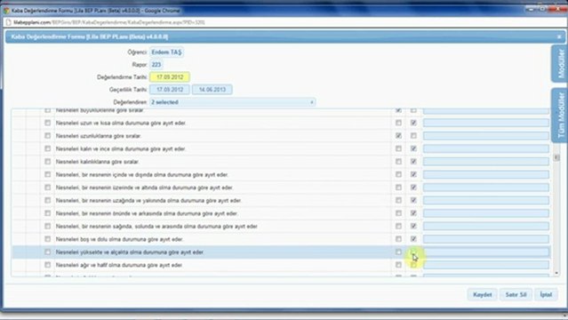 Kaba Değerlendirme Formu - Lila Bep Planı