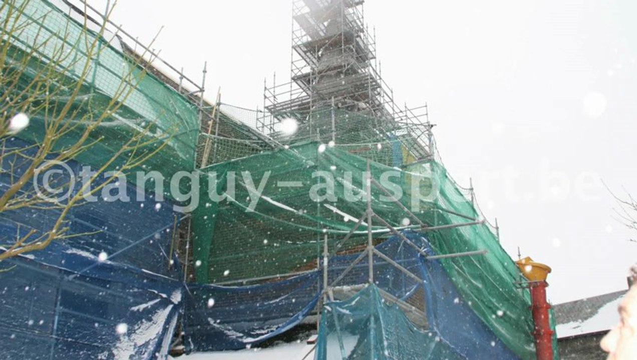 Dave, le chantier de l'Eglise Saint Martin sous la neige