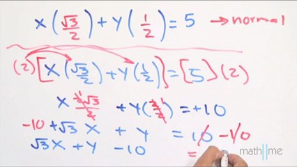 Obtener la ecuación normal de la recta, dado su ángulo y distancia al origen