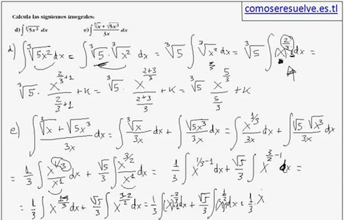 Integrales directas con raices