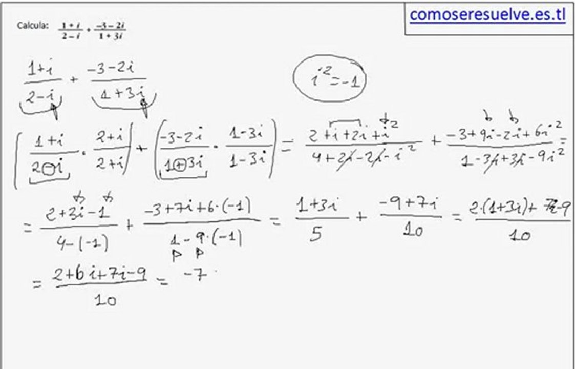 Operaciones de números complejos en forma binómica ejemplo 2