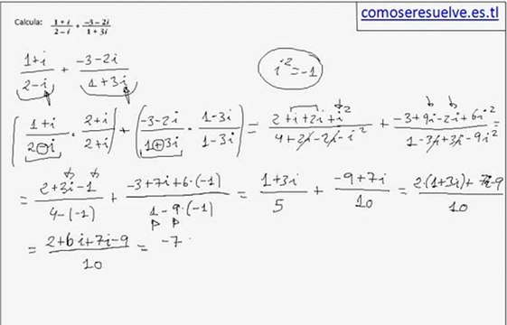 Operaciones de números complejos en forma binómica ejemplo 2
