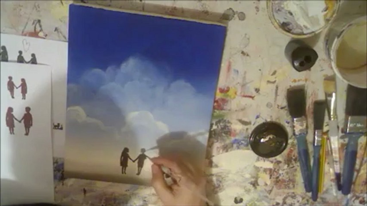 Modern art Beach Painting tutorial "We found love" contemporary art