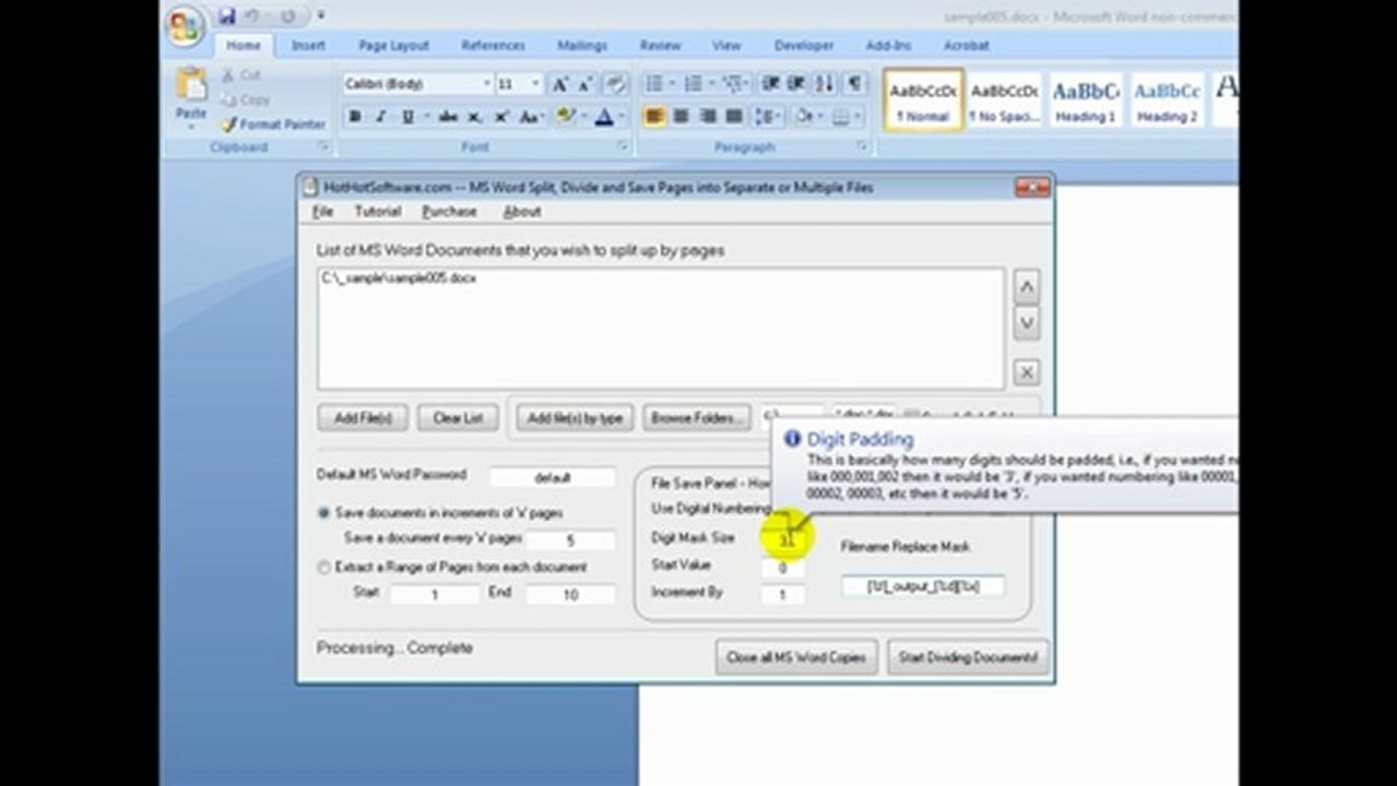 How to divide and split multiple pages in a Microsoft Word Document