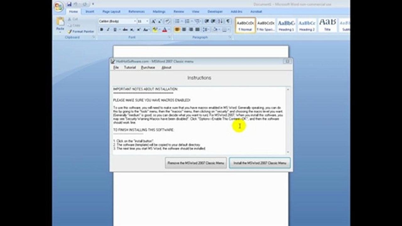 How to get the old menu back in MS Word - MS Word 2007/2010 Classic Menu Interface
