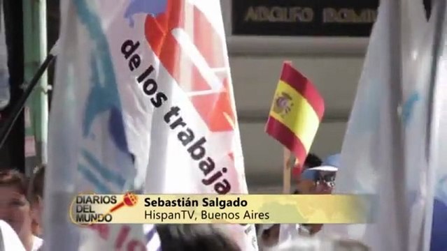 Marchan trabajadores argentinos en apoyo a huelga de 14 N