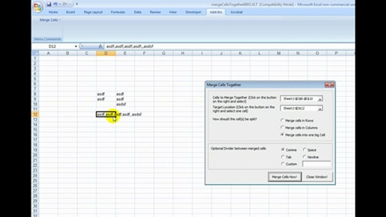 How to merge multiple cells in Microsoft Excel (into rows, columns or one big cell)