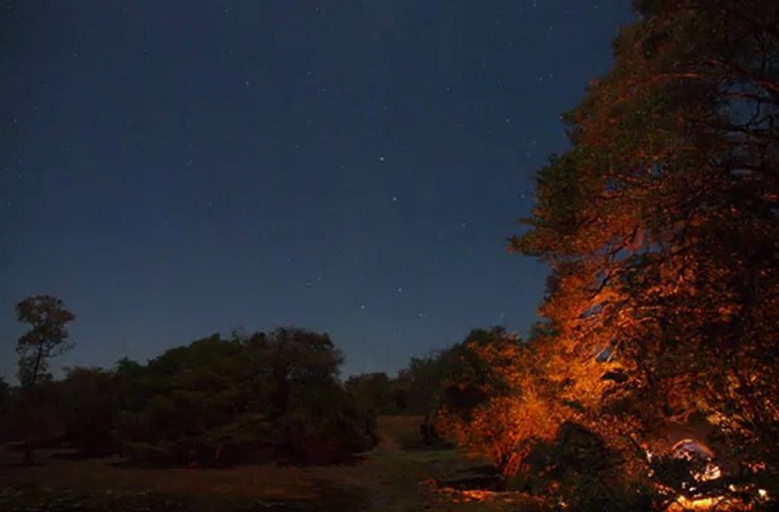 Timelapse sur la Croix du Sud et un feu de camp