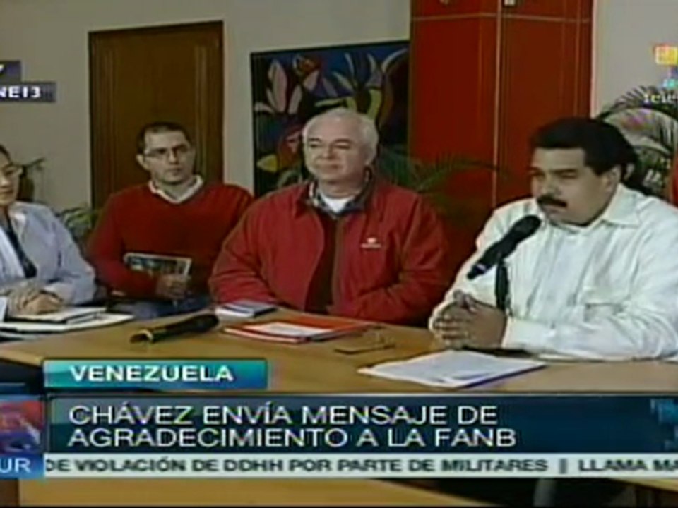 Envía Chávez mensaje de agradecimiento a FANB