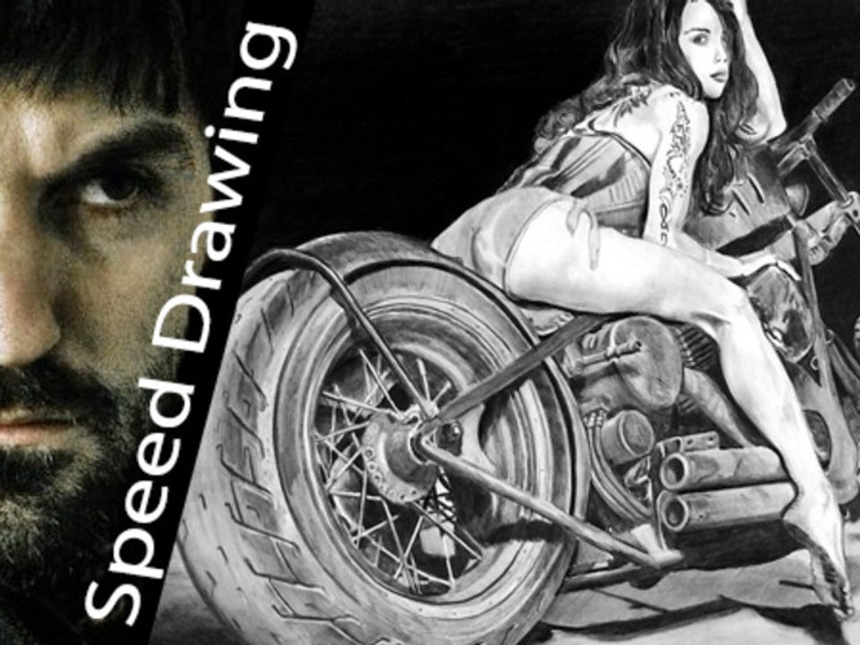 Sexy girl ride motorbike - Speed Drawing Italia