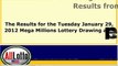 Mega Millions Lottery Drawing Results for January 29, 2013