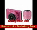 Nikon 1 J2 Systemkamera (10,1 Megapixel, 7,5 cm (3 Zoll) Display) Double Zoom Kit inkl. Nikkor VR 10-30 mm/VR 30-110 mm pink