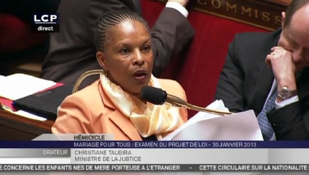 Mariage pour tous : ovation pour Taubira qui s'en prend Wauquiez