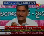 Harish Rao talking to media from Telangana Bhavan