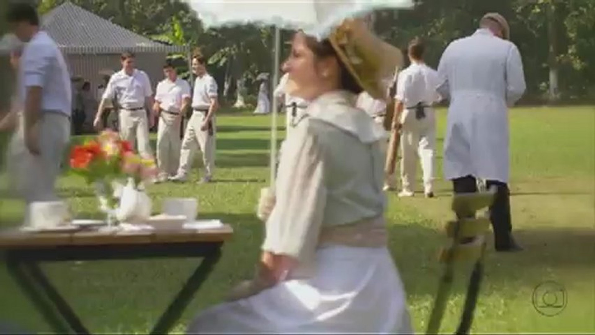 Hot period drama characters playing cricket