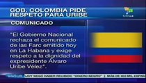 Gobierno colombiano rechaza declaraciones de las FARC