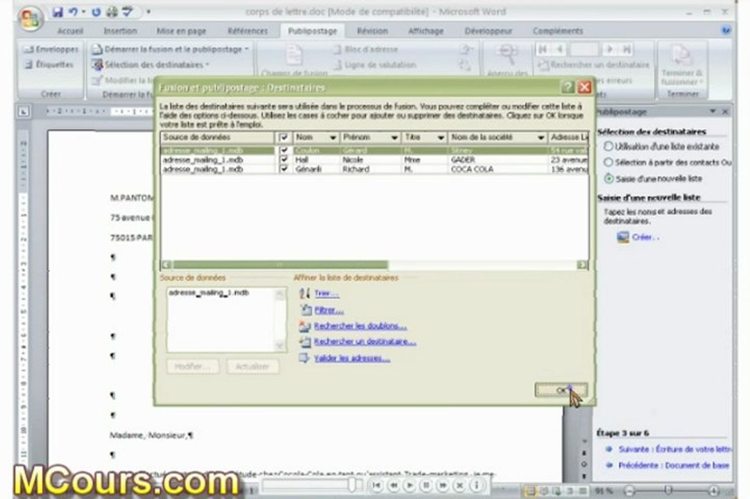 Tutoriel WORD 2007: Cours N°47 Comment Préparer un publipostage