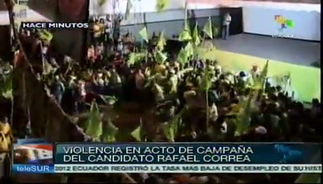 Agreden a asistentes a acto de campaña de Correa