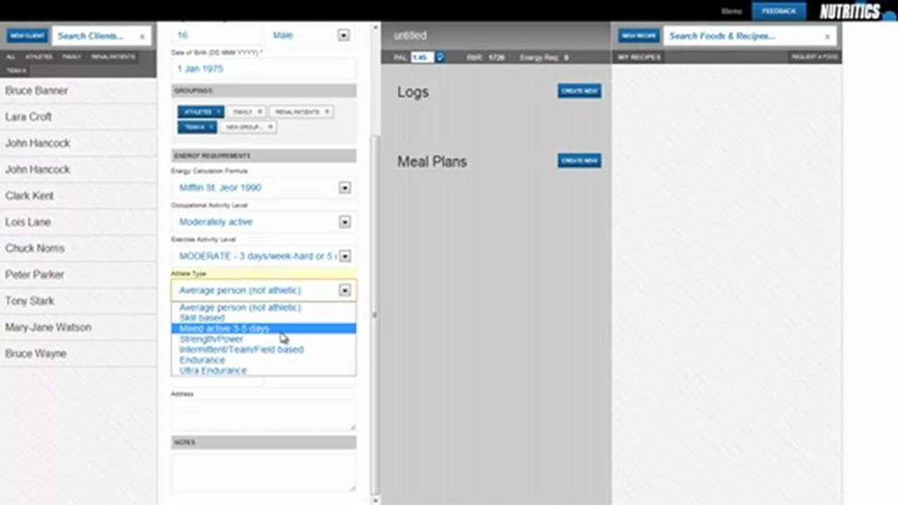 Nutritics Tutorials - Client Set Up