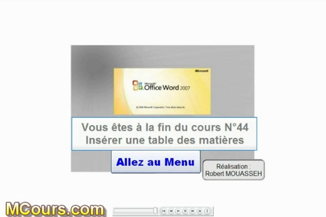 Tutoriel WORD 2007: Cours N°44 Comment insérer une table des matiéres