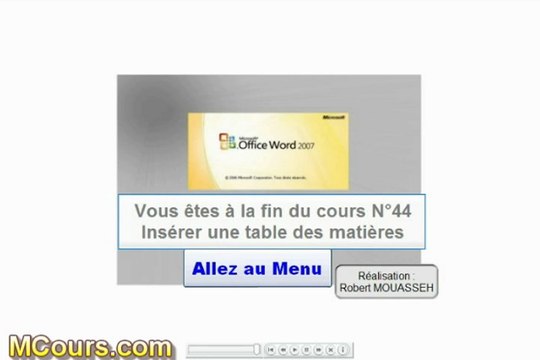 Tutoriel WORD 2007: Cours N°44 Comment insérer une table des matiéres