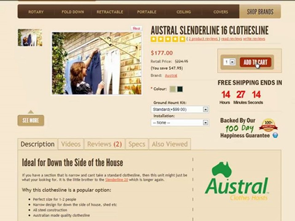 Austral Slenderline 16 Fold Down Clothesline