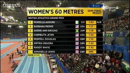 Birmingham 2013, 60m dash women heat 1 Ahoure 7.03