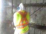 Media Blasting Toronto - Dry Ice Blasting Removal Of Blown On Fire Material On Steel Decking In Warehouse
